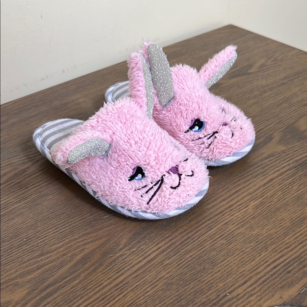 Pink Bunny Slippers with Silver Ears